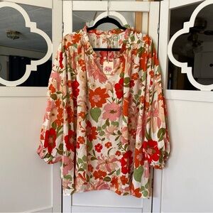 Entro Floral Woman’s Blouse 3/4 Length Sleeves Size 2X New With Tags